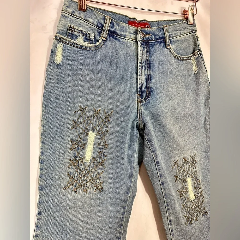 Y2K MECCA denim long line bermuda embroidered shorts size L